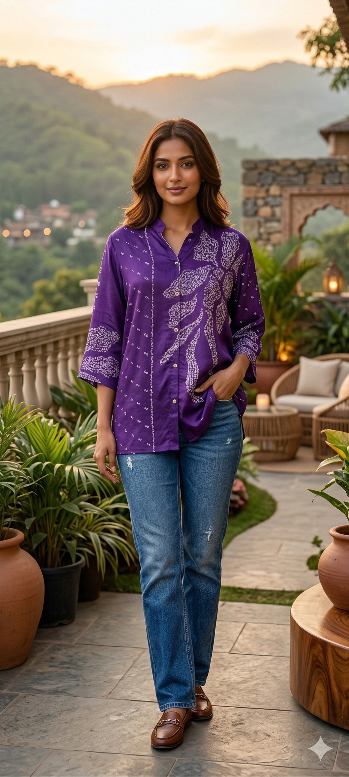 Floral Dotted Print Butter Shine Casual Wear Shirt In Crepe Fabric- 14021 W35