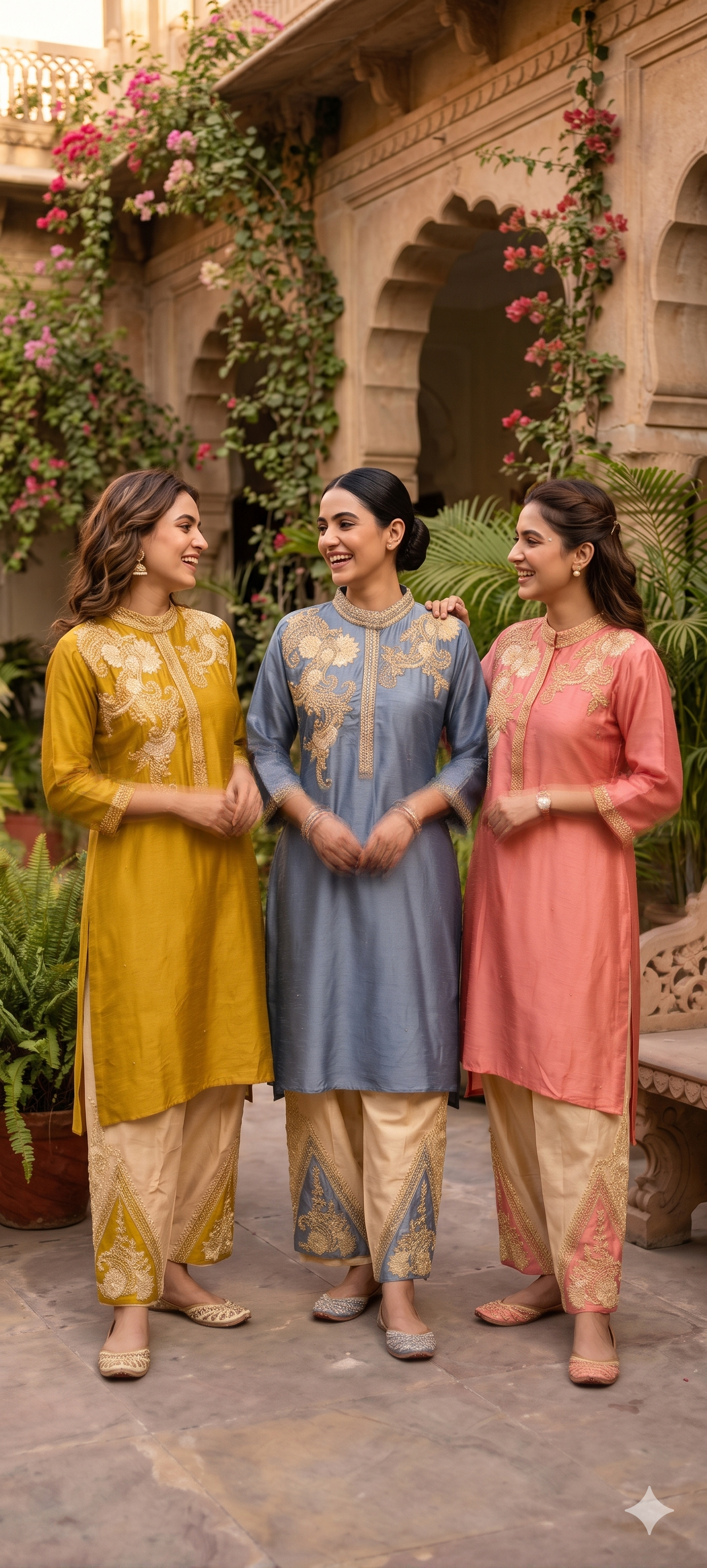 Royal Zardosi Work Over Shoulder & Bottom Fancy Dola Silk Kurta Pant Set- 14946