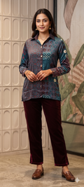 Abstract Gajji Silk-Blend Kaleidoscope Print Button-Down Shirt- 14837