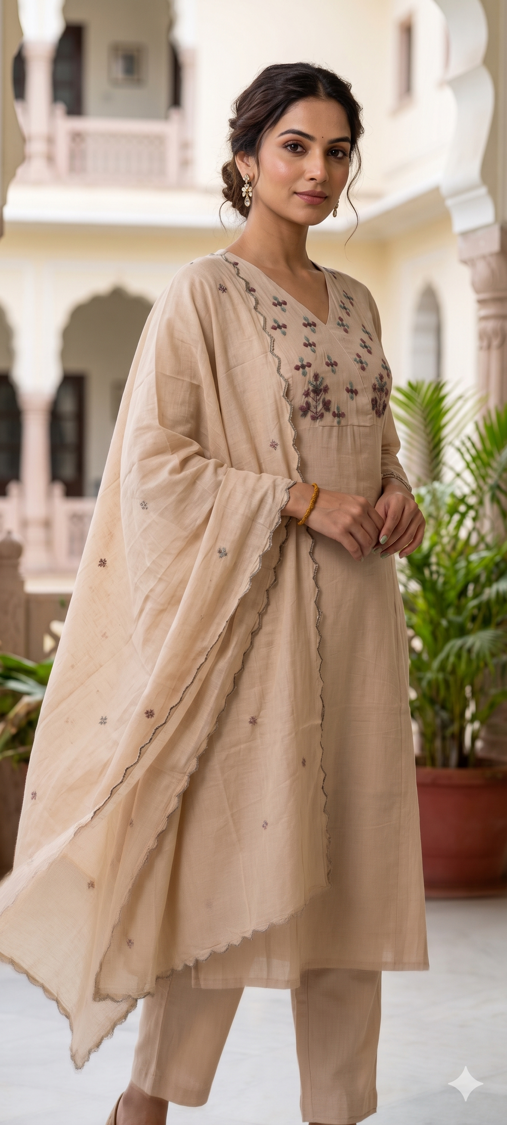 Premium Mul Cotton Embroidered Kurta Set with Dupatta- 14893