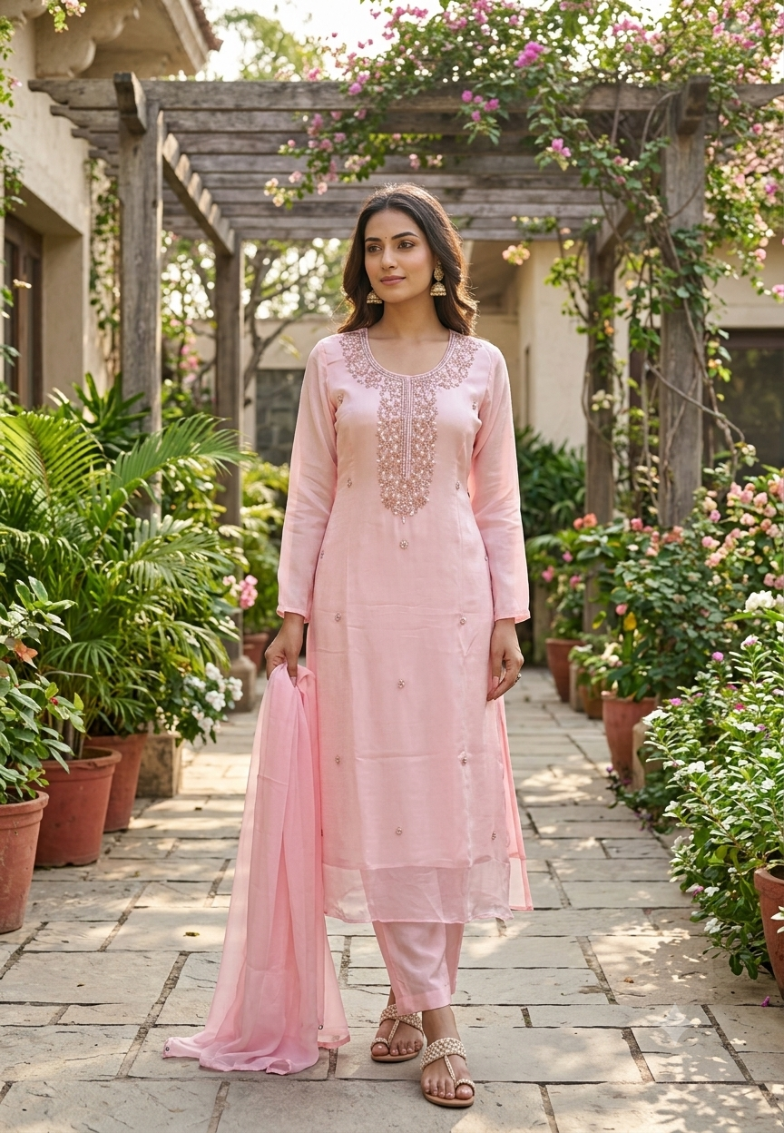 Premium Chinon Pastel Elegance Scattered Bootis & Cut-Dana Ensembelled Full Suit Set With Dupatta- 15502