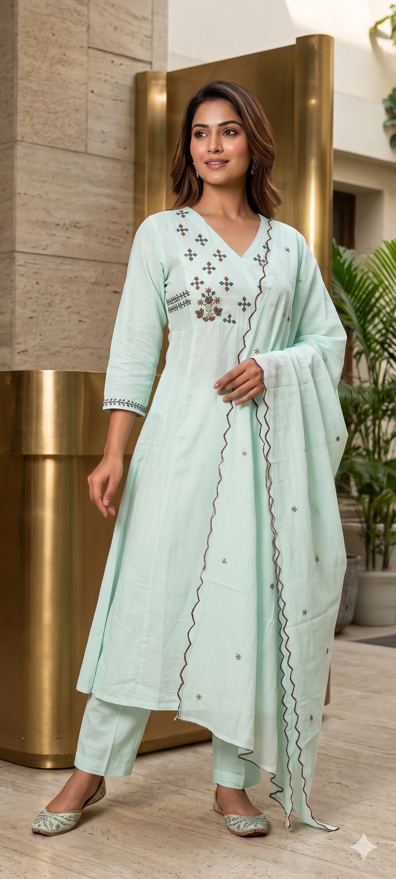 Premium Mul Cotton Embroidered Kurta Set with Dupatta- 14893