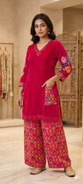Rajasthani Inspired Patchwork High Contrast Crepe Kurta Pant Set With Pocket RB166