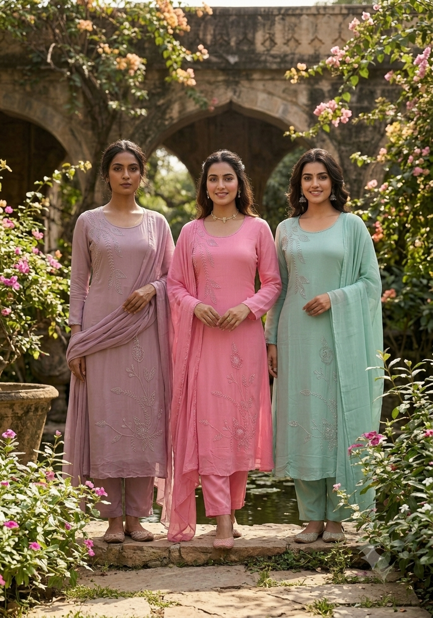 Vine & Floral Branch Intricate Cutdana Embroidered Full Suit Set With Dupatta- 15939