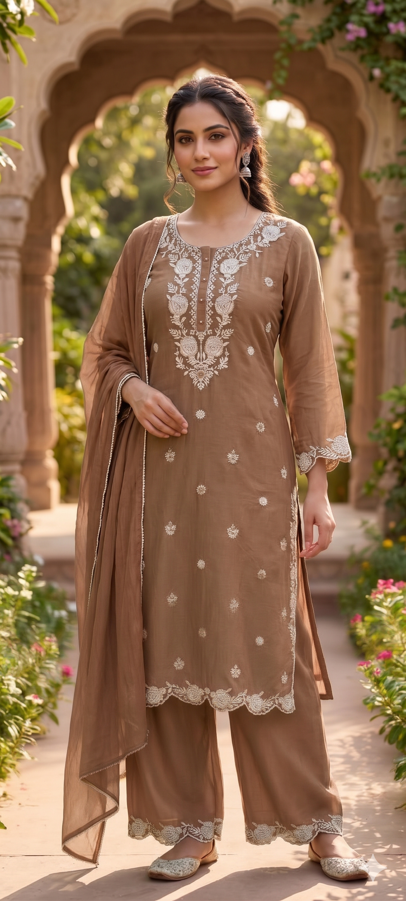 Intricate Floral Embroidery With Cut-Dana Upwork Mul Chanderi Full Suit Set With Dupatta- 14218