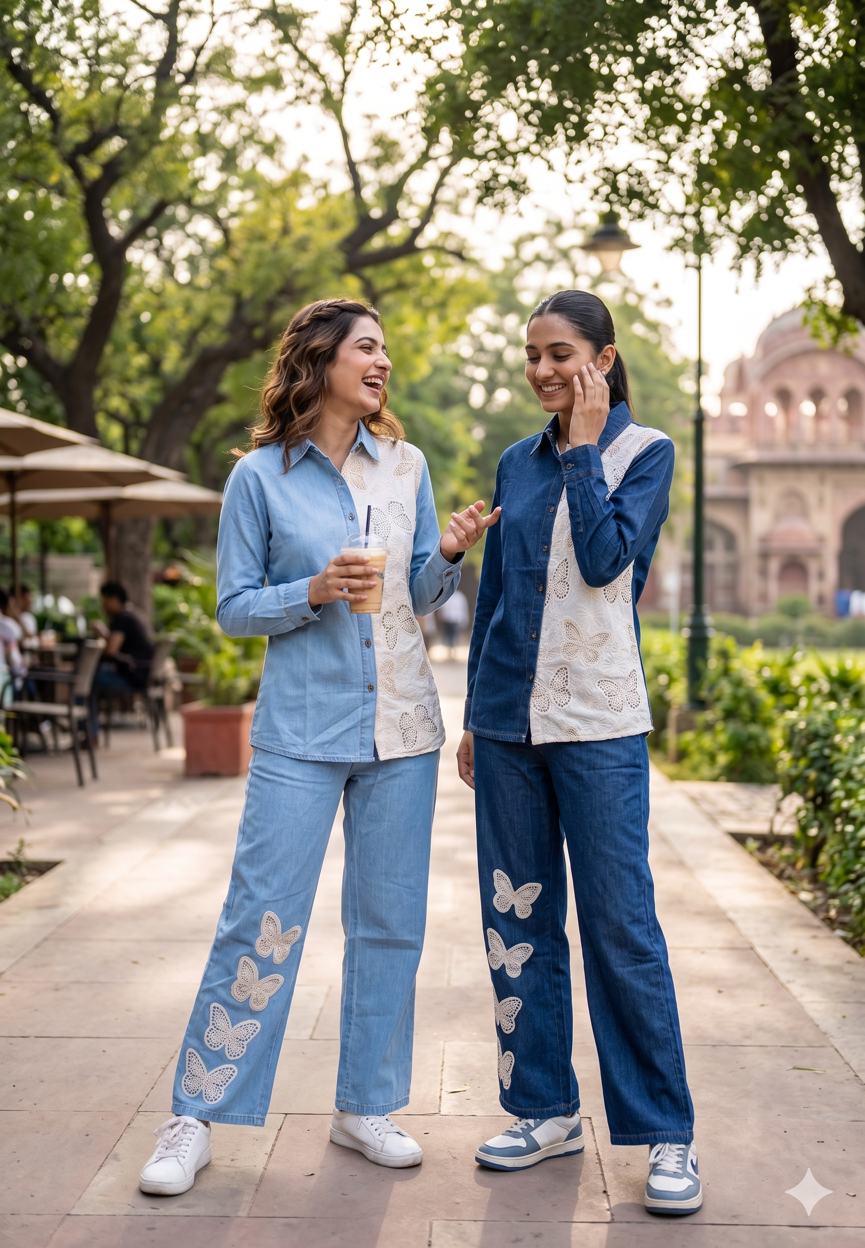 All Over Scattered Butterfly Patch Dual Tone Denim Co-Ord Set-14340 W130