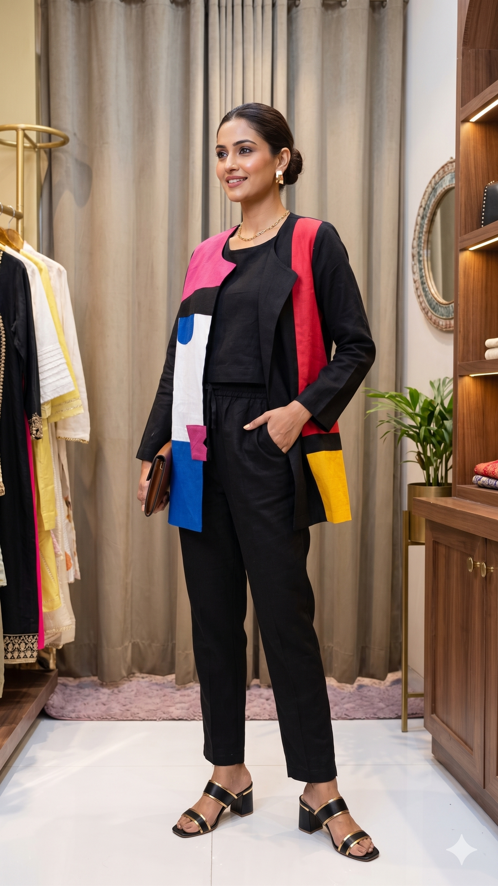 Multi Color Half Faced Look Stylish Cotton Co-Ord Set With Buster & Jacket W125