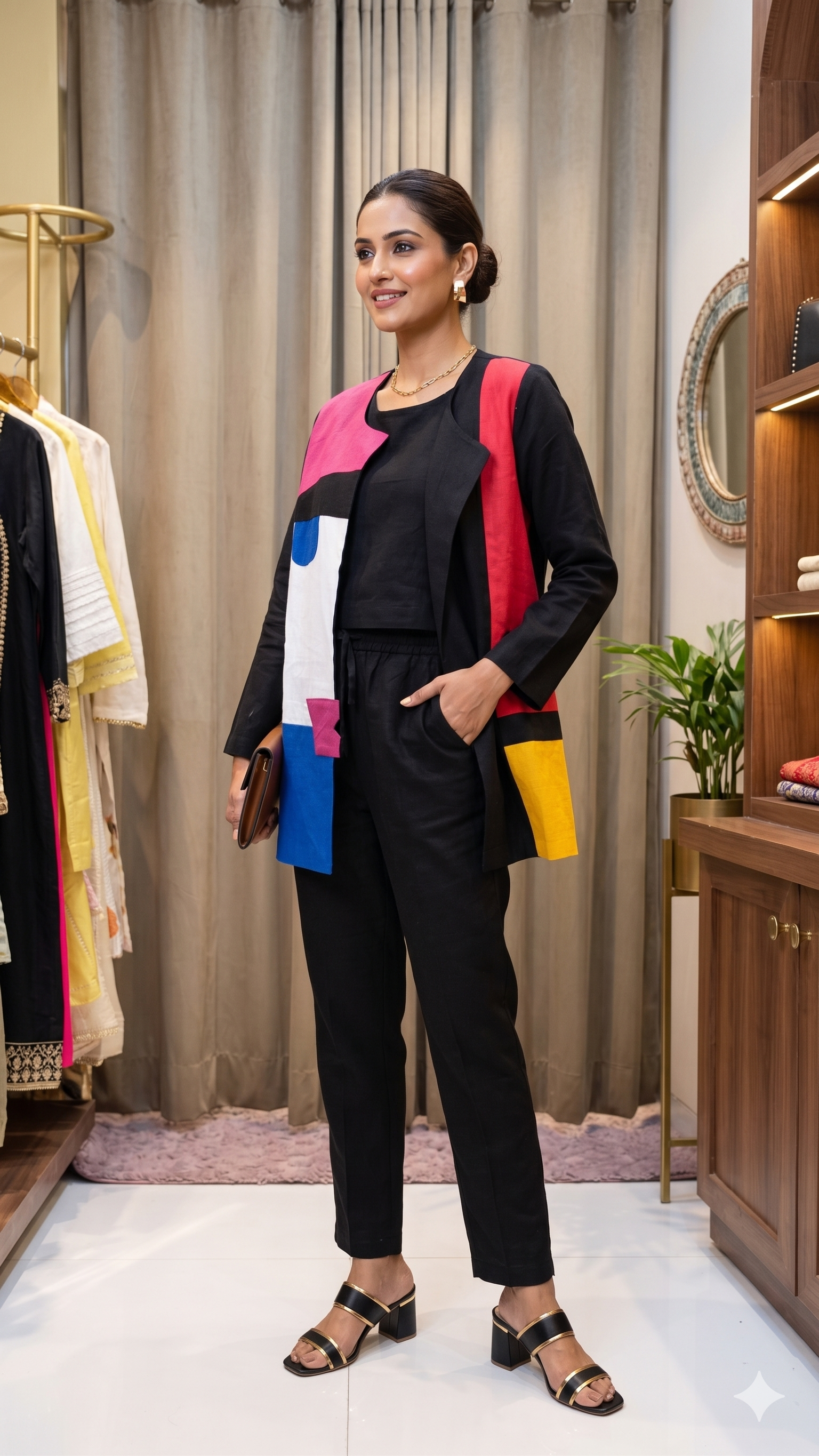 Multi Color Half Faced Look Stylish Cotton Co-Ord Set With Buster & Jacket W125