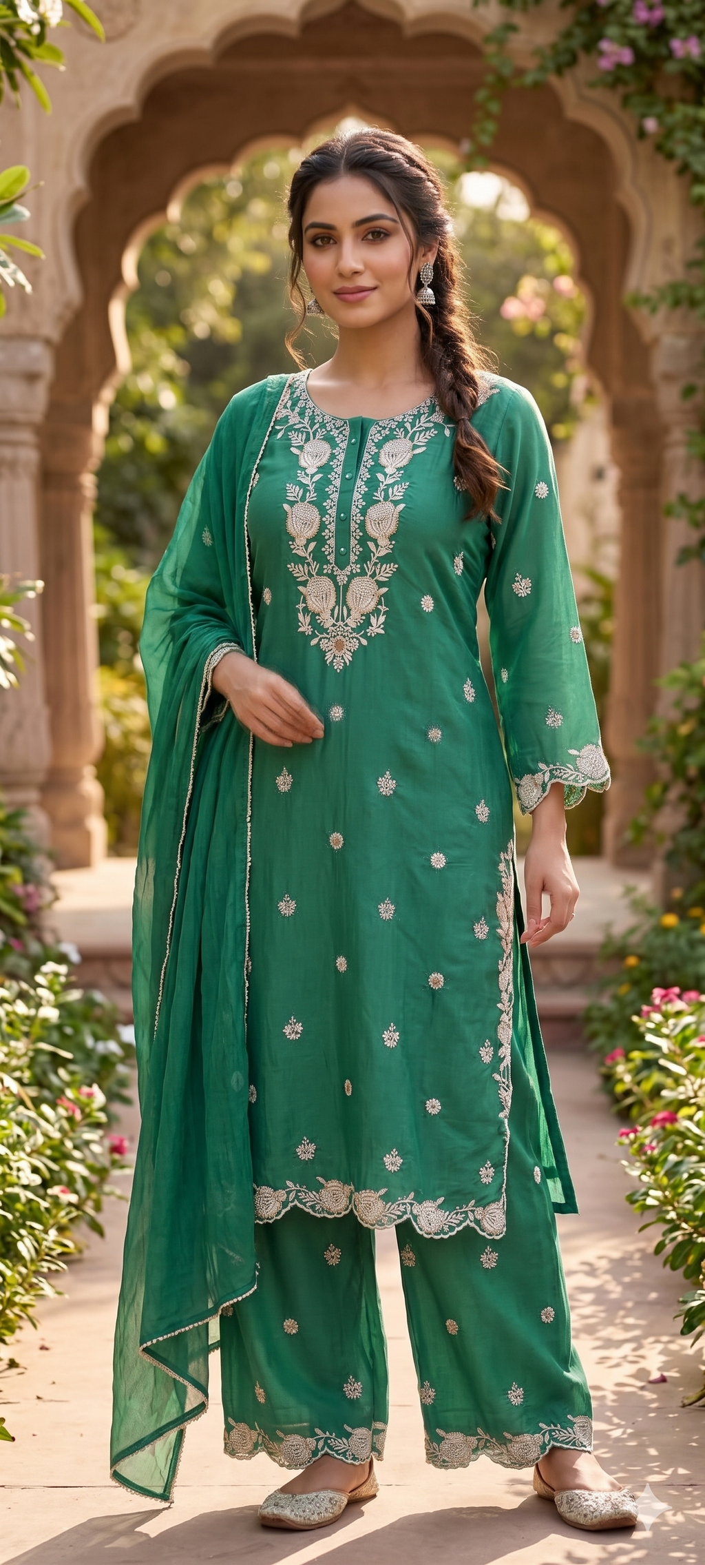 Intricate Floral Embroidery With Cut-Dana Upwork Mul Chanderi Full Suit Set With Dupatta- 14218