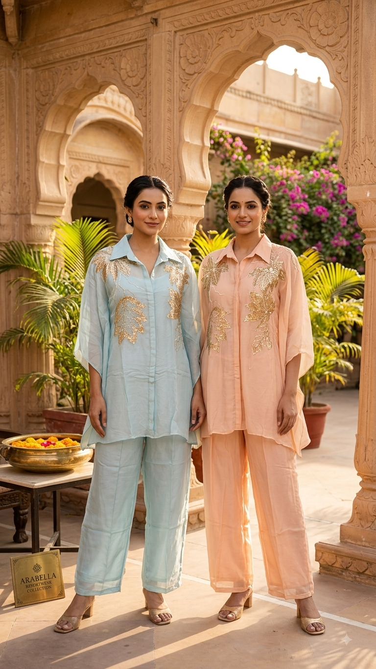 Shiny Sequin Cut-Dana Leaf Elegance Kaftan Style Sleeve Premium Co-Ord Set- 15944