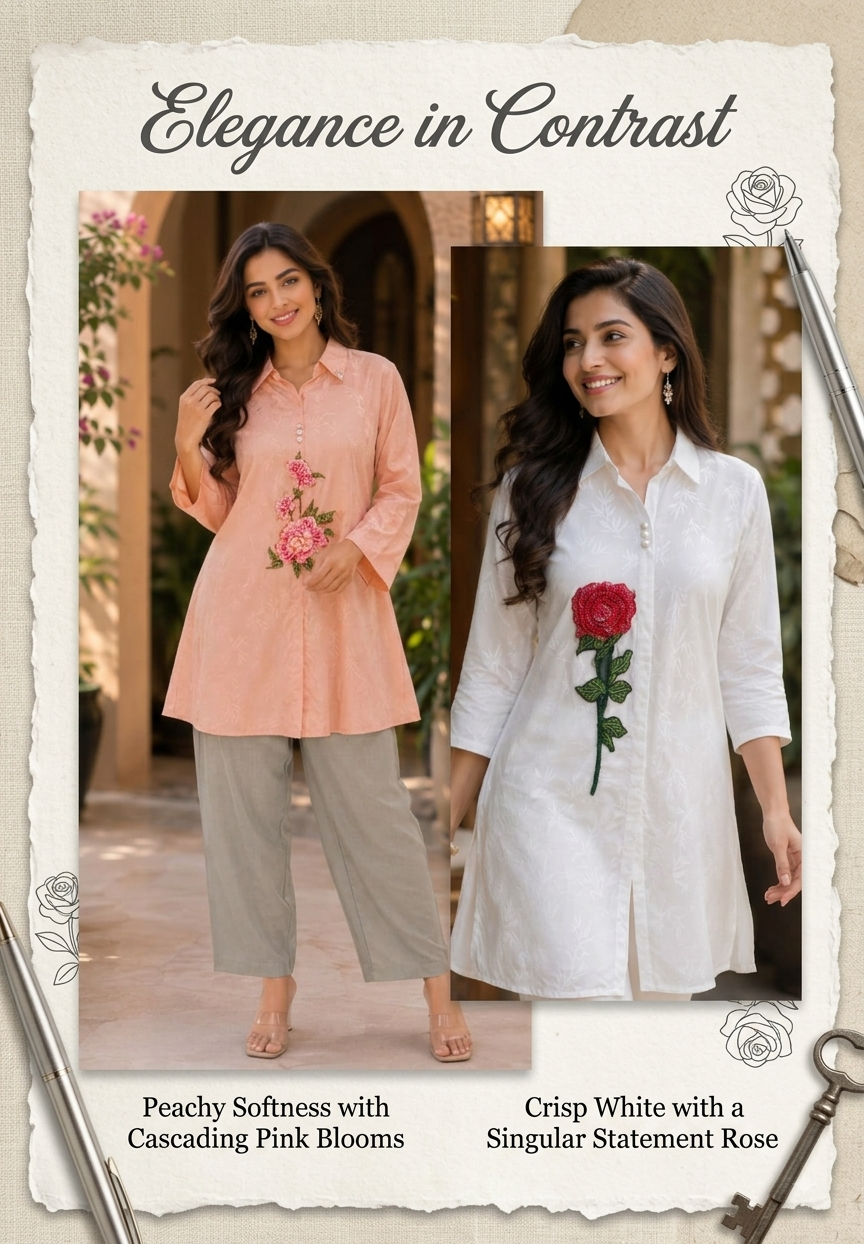 Embroidered Aplique Floral Detail Only Shirt 15218