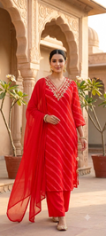 Stunning Lehriya Print Gotta Embellished Organza Full Suit Set With Dupatta- 15607