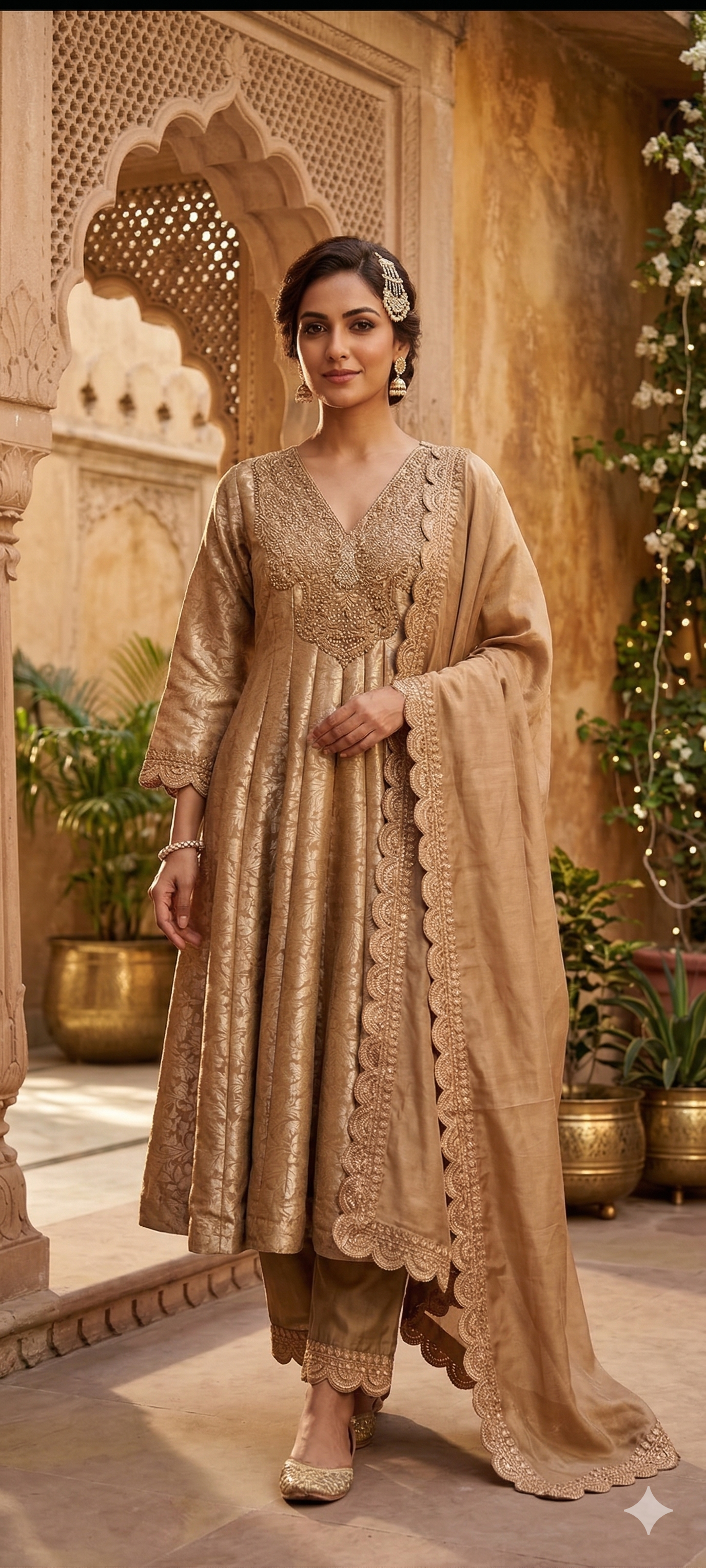 Jacquard Pattern Stunning Heavy Neck Embroidery Brocade Panel Anarkali Full Set- 14072 W36