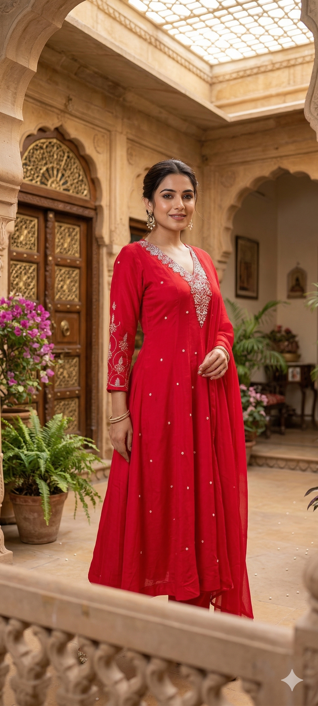Elegant Chinon Anarkali Suit Set with Heavy Hand Embroidered Neckline & Buti Work Full Suit 13887 W46