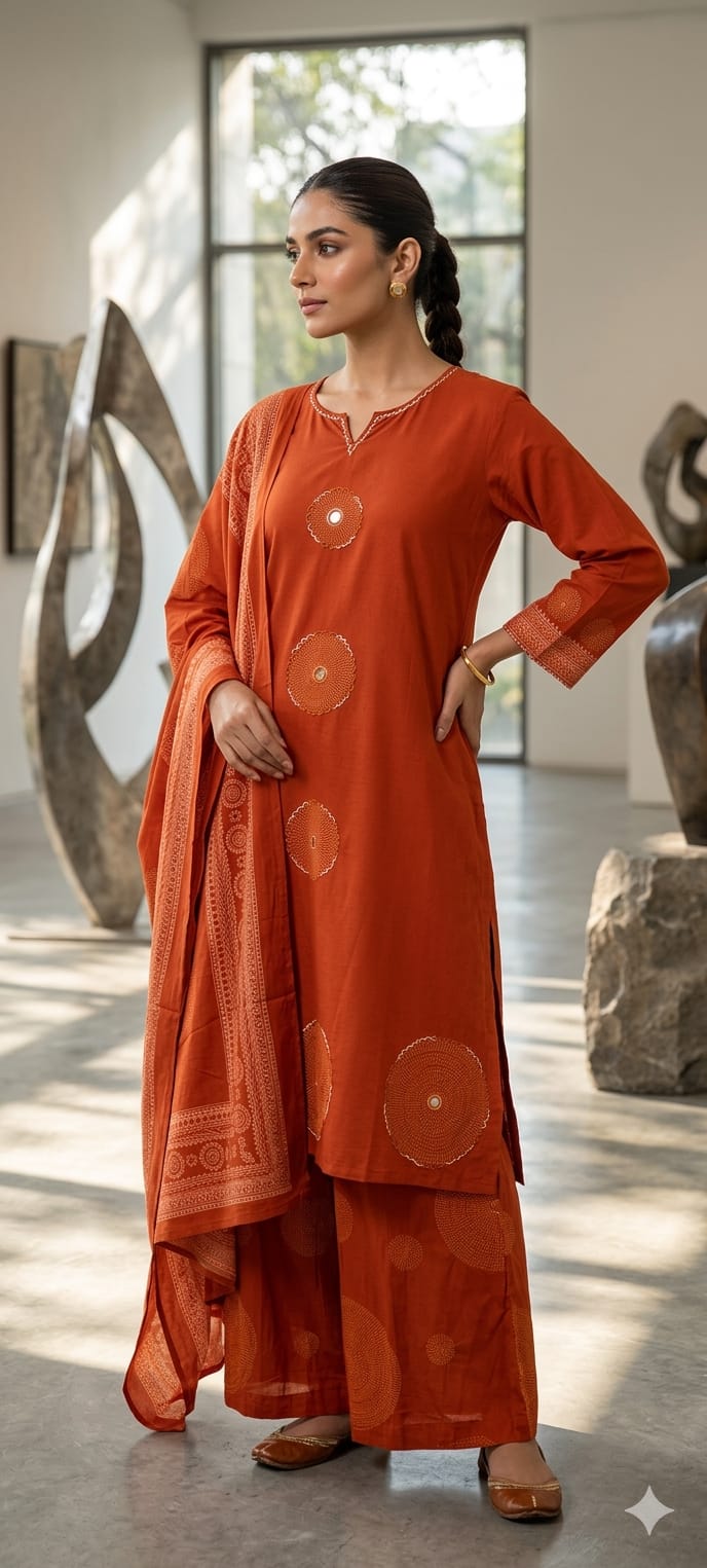 Cotton Full Suit Set with Embroidery Work 13841  W19