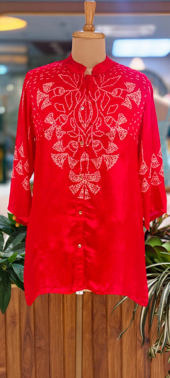 Floral Dotted Print Butter Shine Casual Wear Shirt In Crepe Fabric- 14021 W35