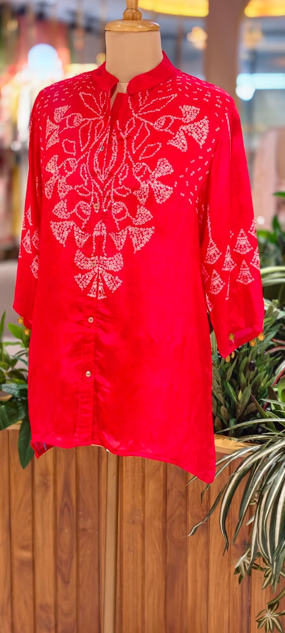 Floral Dotted Print Butter Shine Casual Wear Shirt In Crepe Fabric- 14021 W35