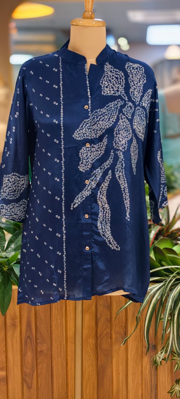 Floral Dotted Print Butter Shine Casual Wear Shirt In Crepe Fabric- 14021 W35