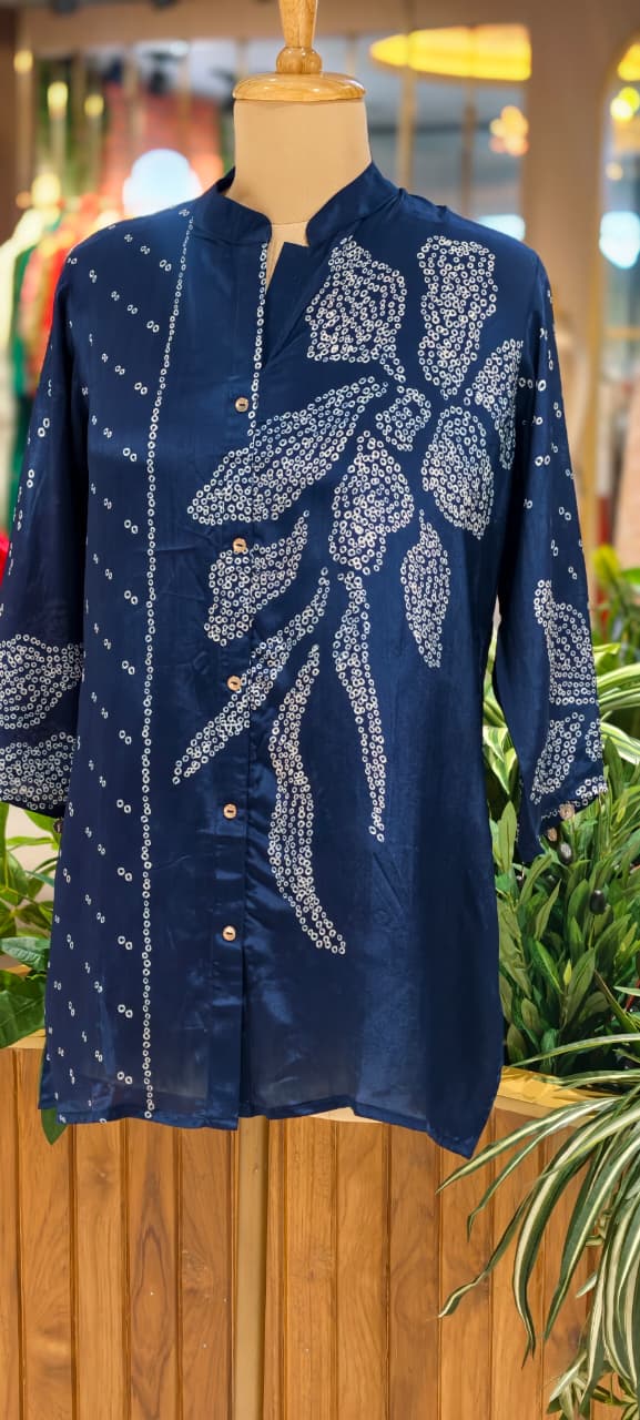 Floral Dotted Print Butter Shine Casual Wear Shirt In Crepe Fabric- 14021 W35
