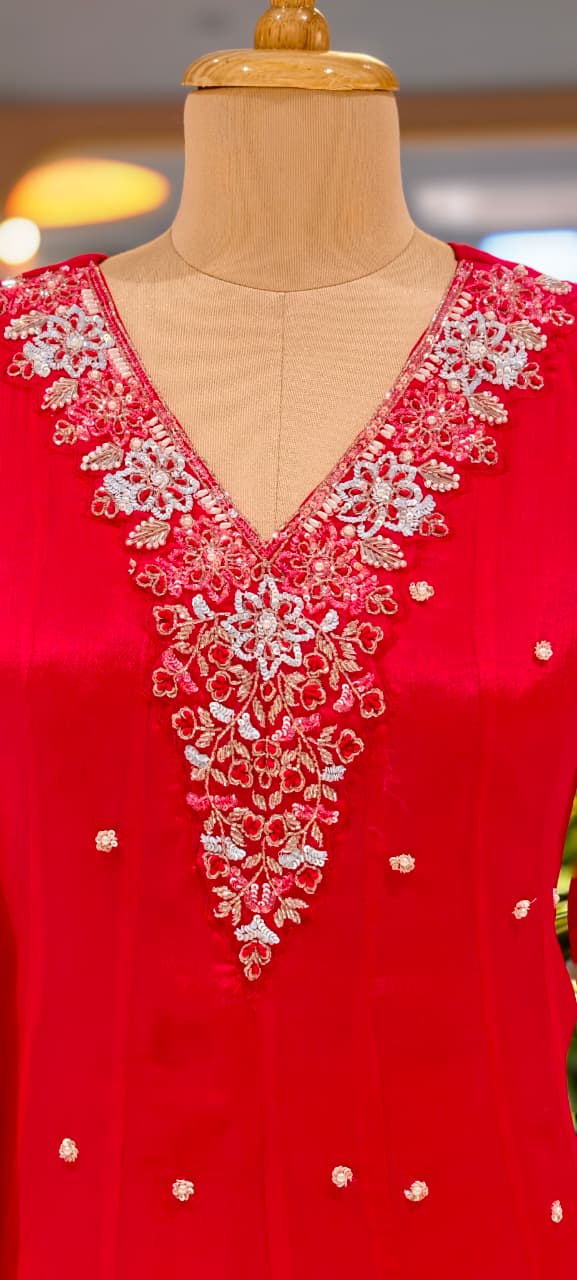 Elegant Chinon Anarkali Suit Set with Heavy Hand Embroidered Neckline & Buti Work Full Suit 13887 W46