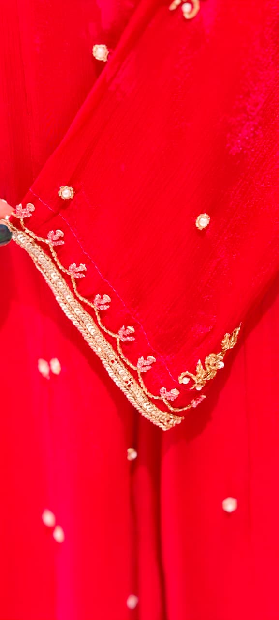 Elegant Chinon Anarkali Suit Set with Heavy Handwork Embroidered Neckline Full Suit 14018 W44