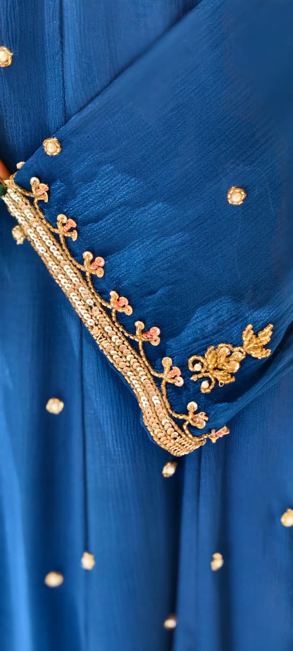 Elegant Chinon Anarkali Suit Set with Heavy Handwork Embroidered Neckline Full Suit 14018 W44