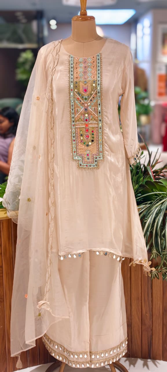 Royal Multicolor Yoke With Real Mirror Touch A-Line Full Suit Set With Dupatta In HO Silk Fabric- 14074 W45