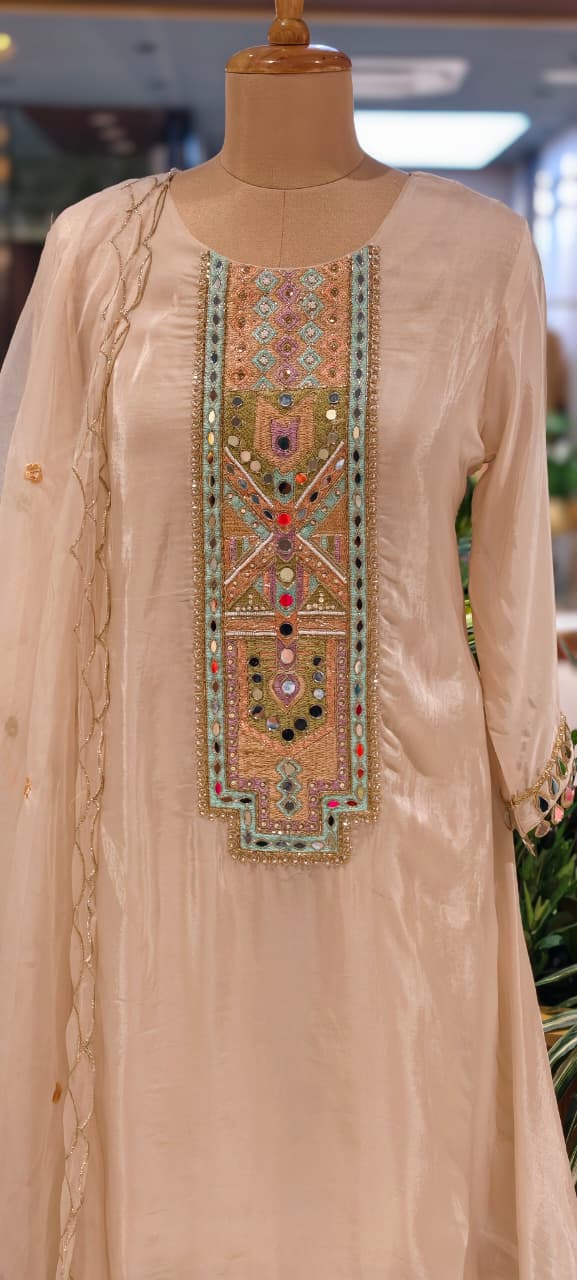 Royal Multicolor Yoke With Real Mirror Touch A-Line Full Suit Set With Dupatta In HO Silk Fabric- 14074 W45