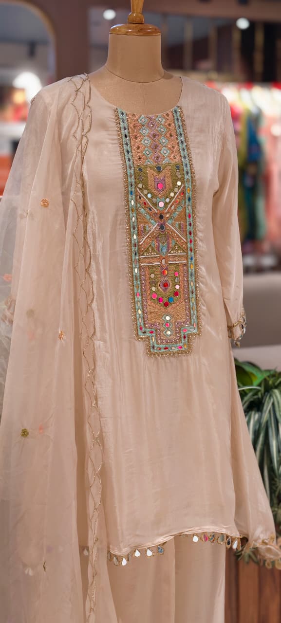 Royal Multicolor Yoke With Real Mirror Touch A-Line Full Suit Set With Dupatta In HO Silk Fabric- 14074 W45