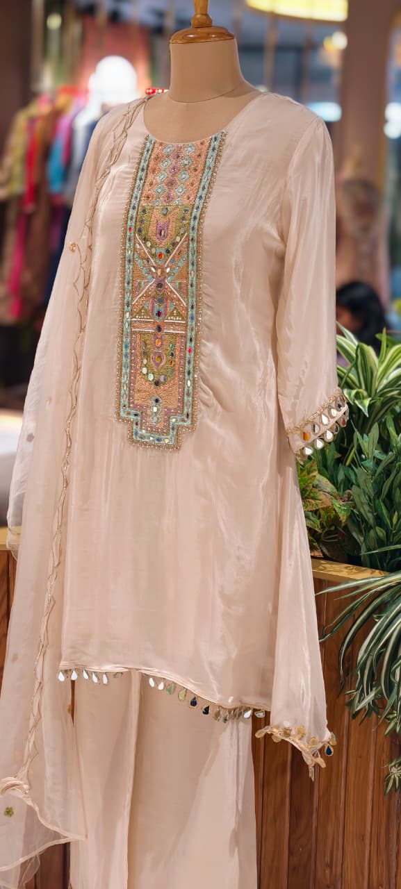 Royal Multicolor Yoke With Real Mirror Touch A-Line Full Suit Set With Dupatta In HO Silk Fabric- 14074 W45