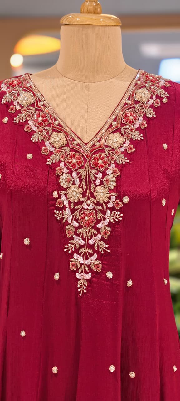 Premium Chinon Fabric Anarkali Full Suit Set with Intricate Hand Embroidery 13997 W48