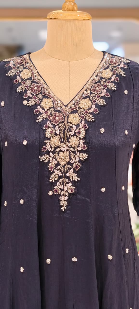 Premium Chinon Fabric Anarkali Full Suit Set with Intricate Hand Embroidery 13997 W48