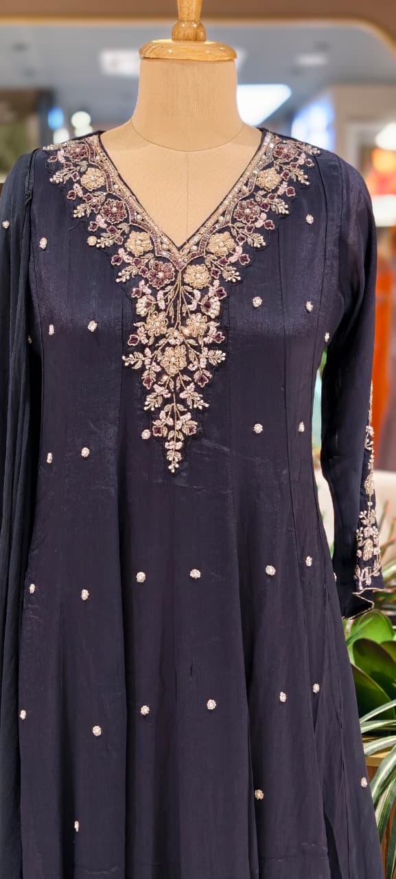 Premium Chinon Fabric Anarkali Full Suit Set with Intricate Hand Embroidery 13997 W48