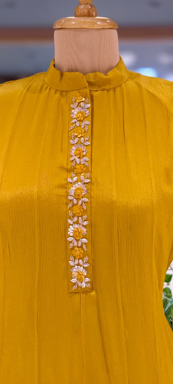 Minimal Sequin Heavy Embroidery Work In Sleeve Solid Chinon Anarkali Full Suit 14008 W50