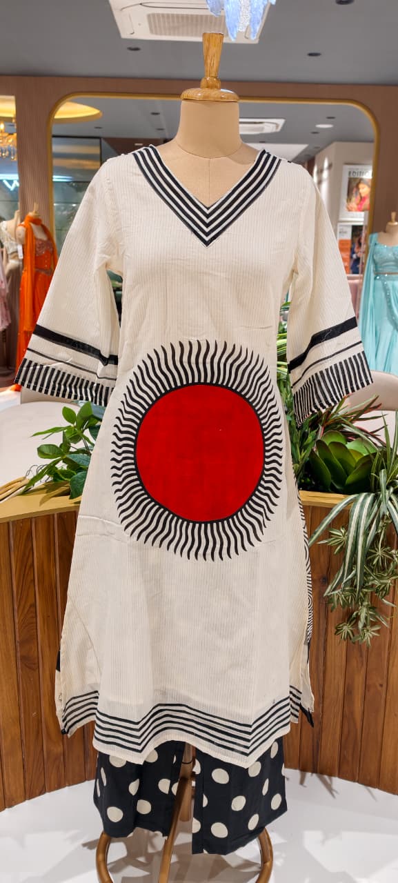 Sun Inspired Printed Kurta With Polka Dotted Pant In Premium Cotton Fabric- 14139 W68