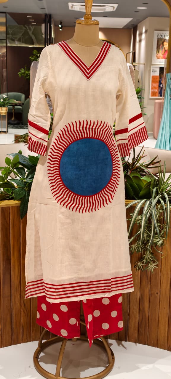 Sun Inspired Printed Kurta With Polka Dotted Pant In Premium Cotton Fabric- 14139 W68