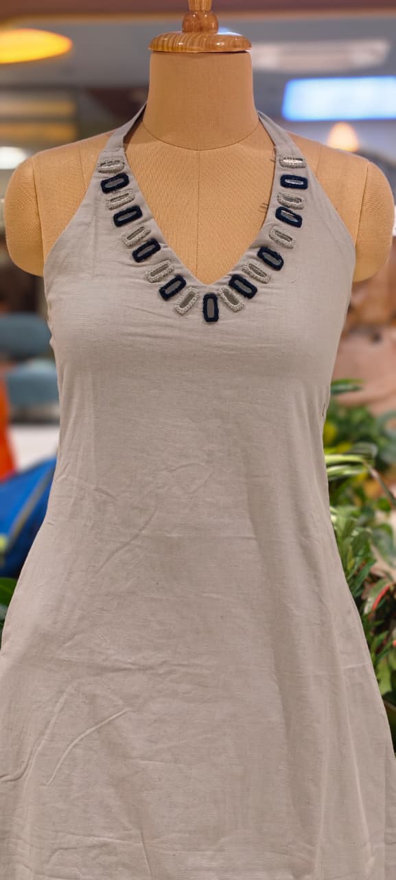 Real Mirror Halter Neckline Summer Friendly Solid Kurta Pant Set In Cotton Fabric- 14177 W76