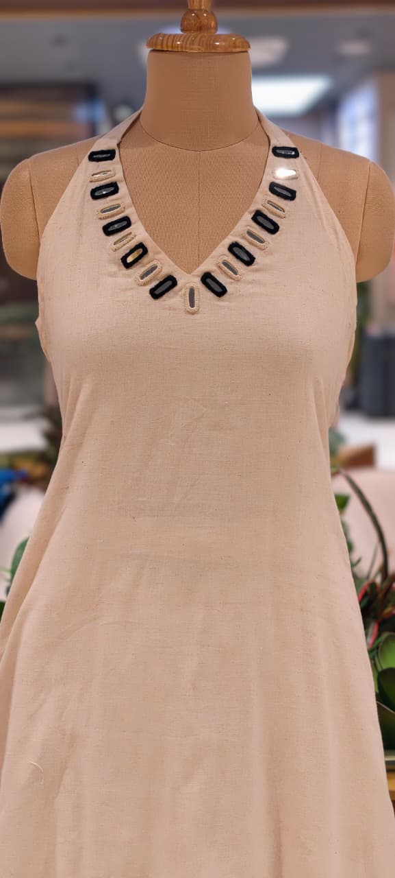 Real Mirror Halter Neckline Summer Friendly Solid Kurta Pant Set In Cotton Fabric- 14177 W76