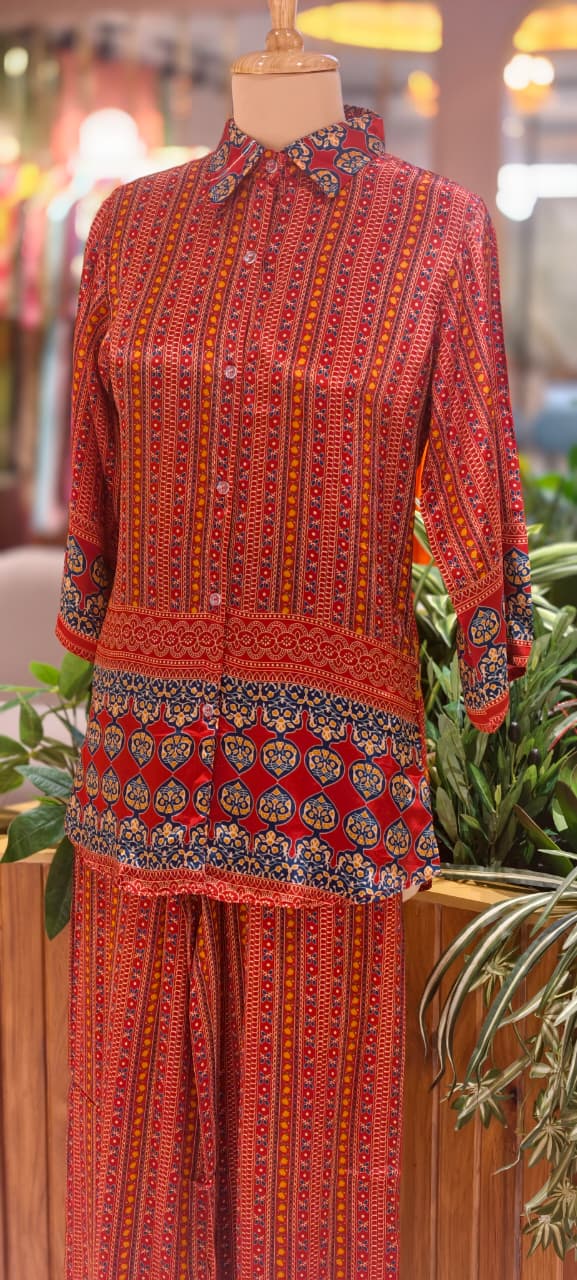 Extravagance Multicolor Overprint Light Weight Co-Ord Set In Crepe Fabric (Lean fit)-14210 W73