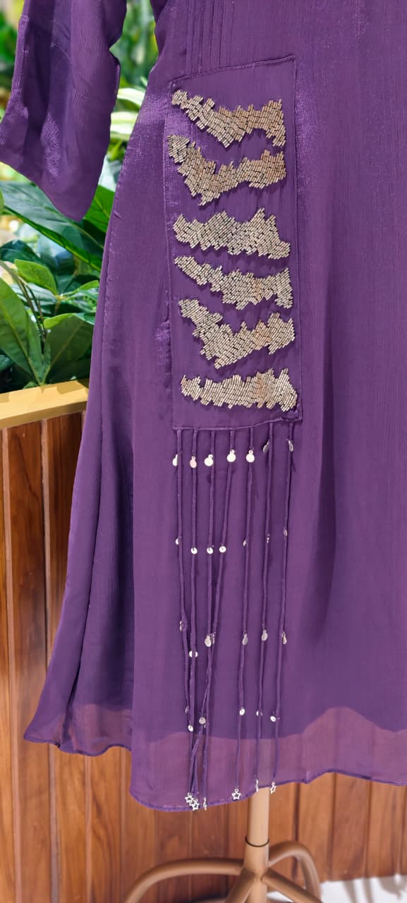 Sequin Touch Stylish Solid Collared Ankle Length Casual Frock- 14030 W87