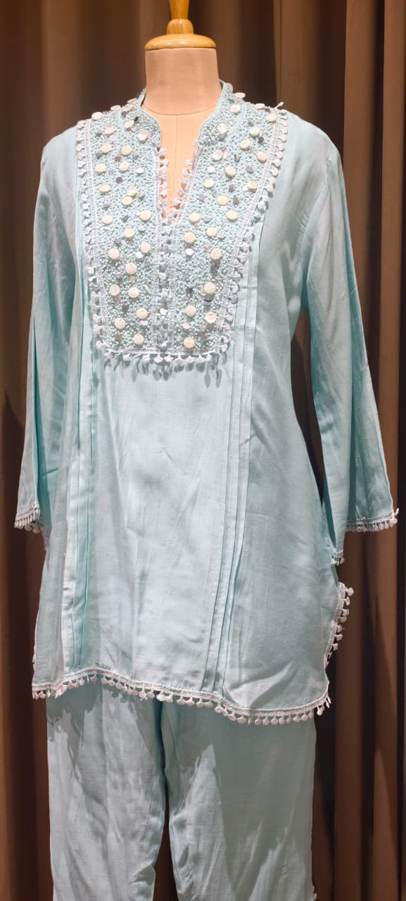 Sequin Tassel With Cut Dana Touch Yoke Elegant Co-Ord Set With Potli- 14255 W105