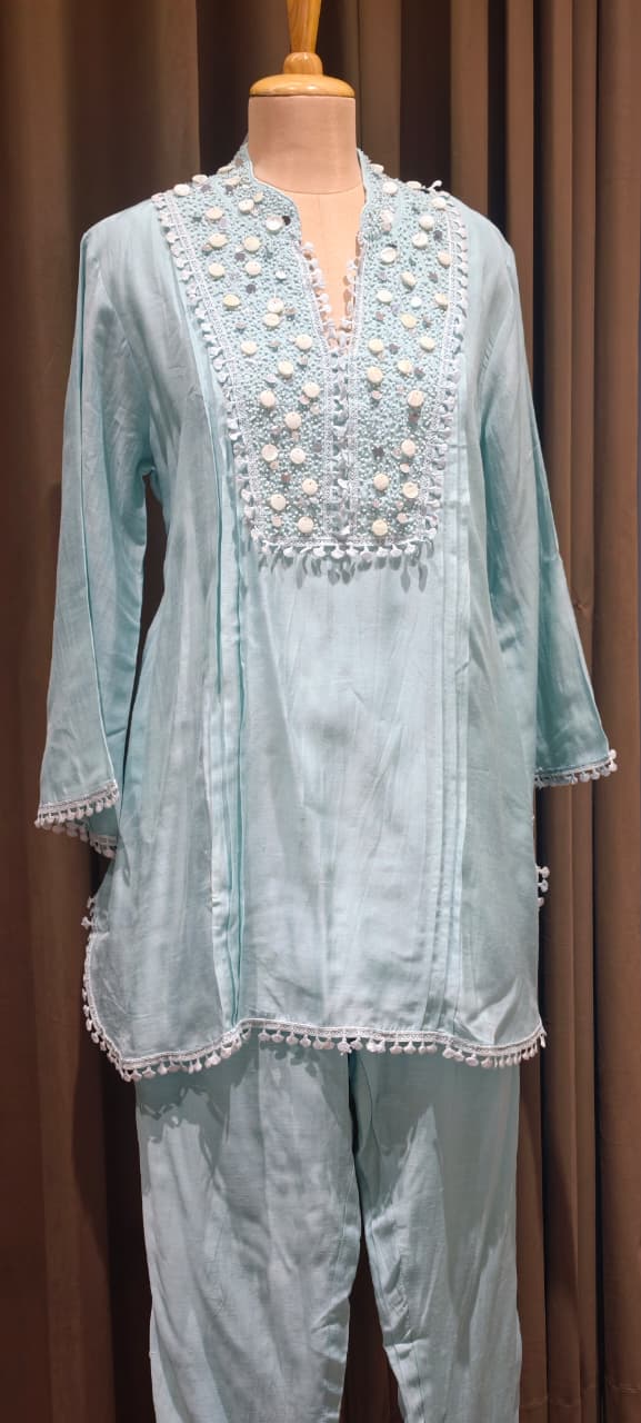 Sequin Tassel With Cut Dana Touch Yoke Elegant Co-Ord Set With Potli- 14255 W105