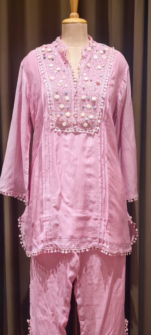 Sequin Tassel With Cut Dana Touch Yoke Elegant Co-Ord Set With Potli- 14255 W105
