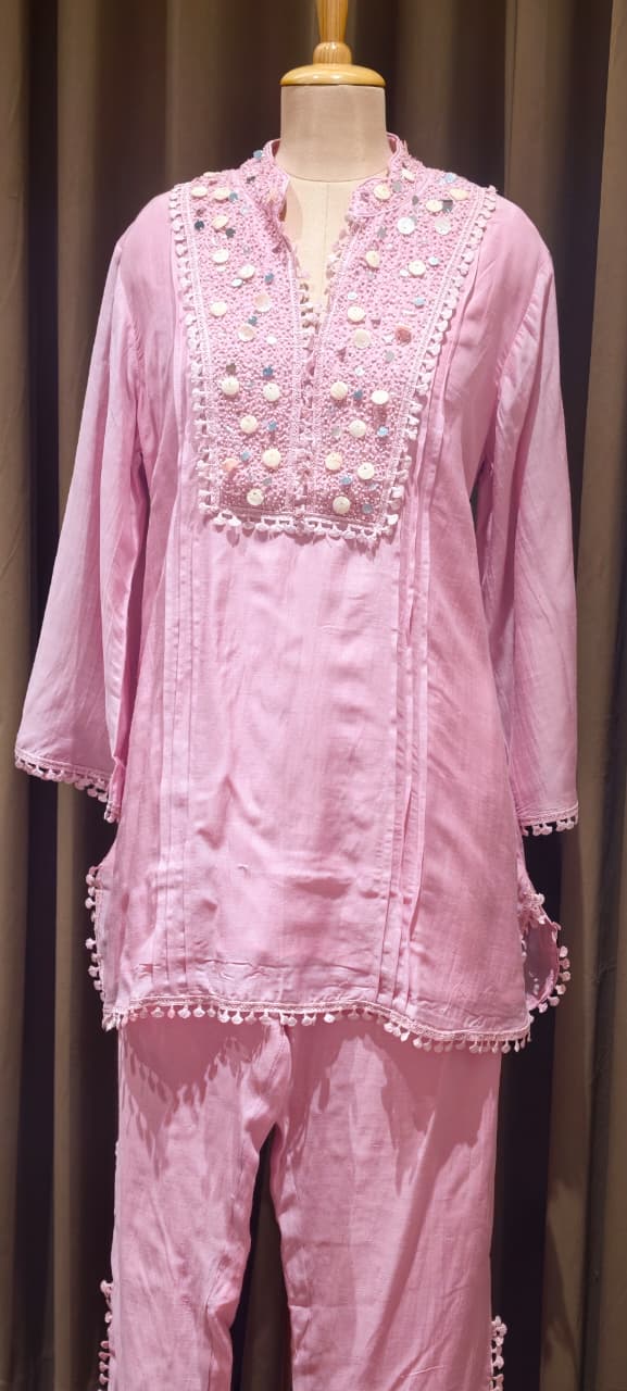Sequin Tassel With Cut Dana Touch Yoke Elegant Co-Ord Set With Potli- 14255 W105