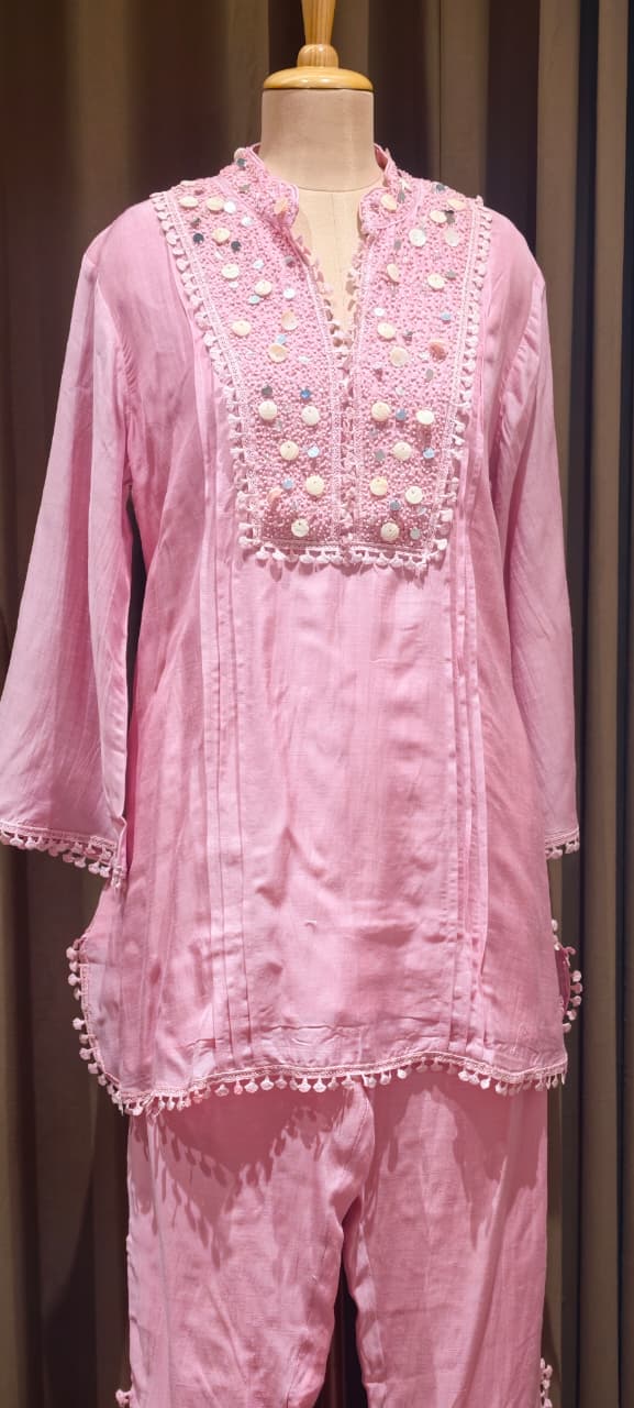 Sequin Tassel With Cut Dana Touch Yoke Elegant Co-Ord Set With Potli- 14255 W105
