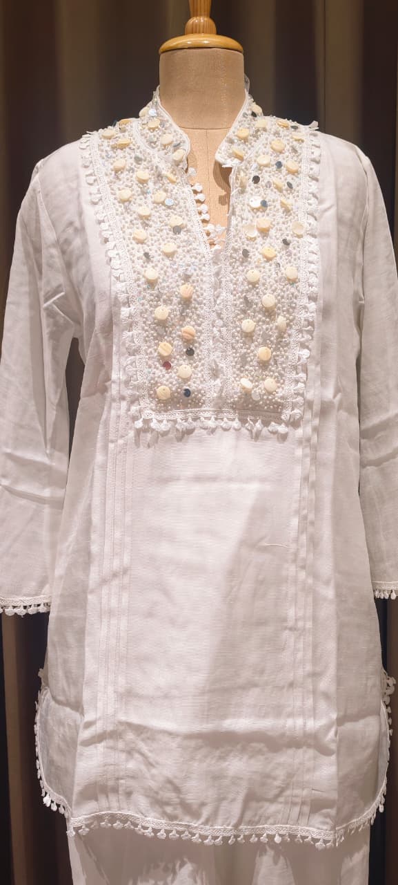 Sequin Tassel With Cut Dana Touch Yoke Elegant Co-Ord Set With Potli- 14255 W105