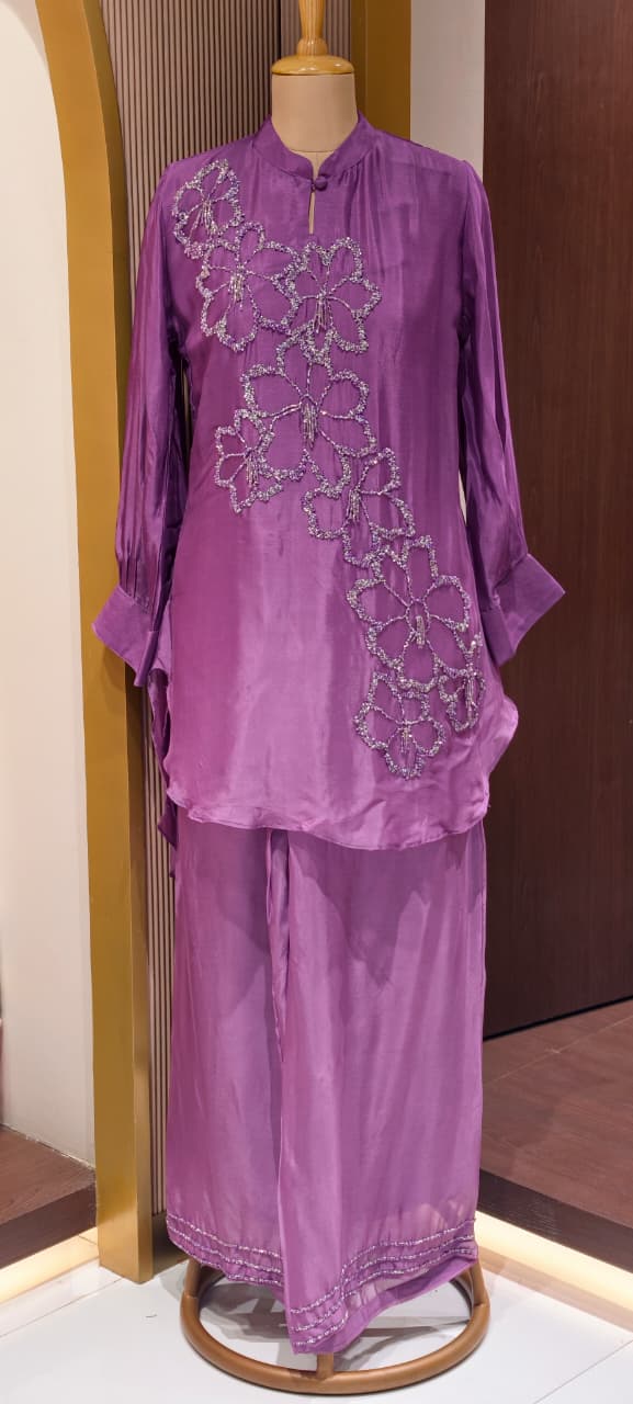 Sequin Cut Dana Tuti Fruti Look Floral Embroidered Chinon Co-Ord Sets- 14246 W115