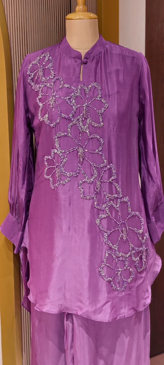 Sequin Cut Dana Tuti Fruti Look Floral Embroidered Chinon Co-Ord Sets- 14246 W115