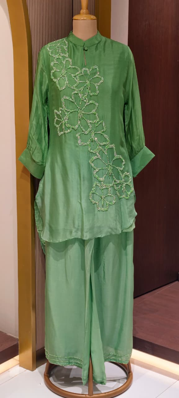 Sequin Cut Dana Tuti Fruti Look Floral Embroidered Chinon Co-Ord Sets- 14246 W115