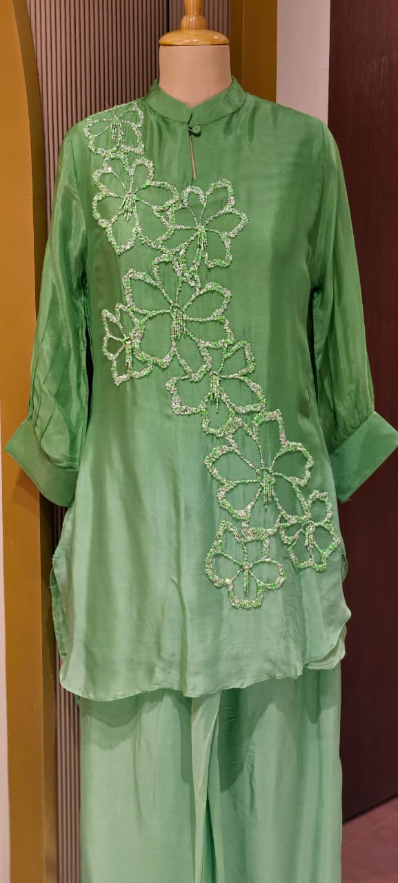 Sequin Cut Dana Tuti Fruti Look Floral Embroidered Chinon Co-Ord Sets- 14246 W115